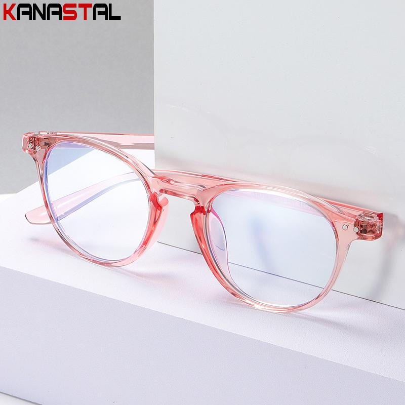 Women Blue Light Blocking Glasses Men Anti Fatigue Lens Computer TR90 Round Eyeglasses Frame Prescription Reading Myopia Eyewear