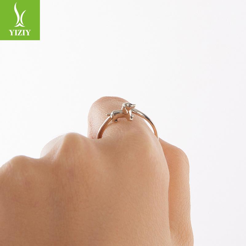 Cross-Border Popular Direct Sales Cute Animal Jewelry S925 Sterling Silver Dachshund Open Ring For Women