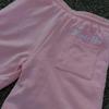 European and American Pink Embroidered Elastic Drawstring Casual Straight Leg Loose Shorts