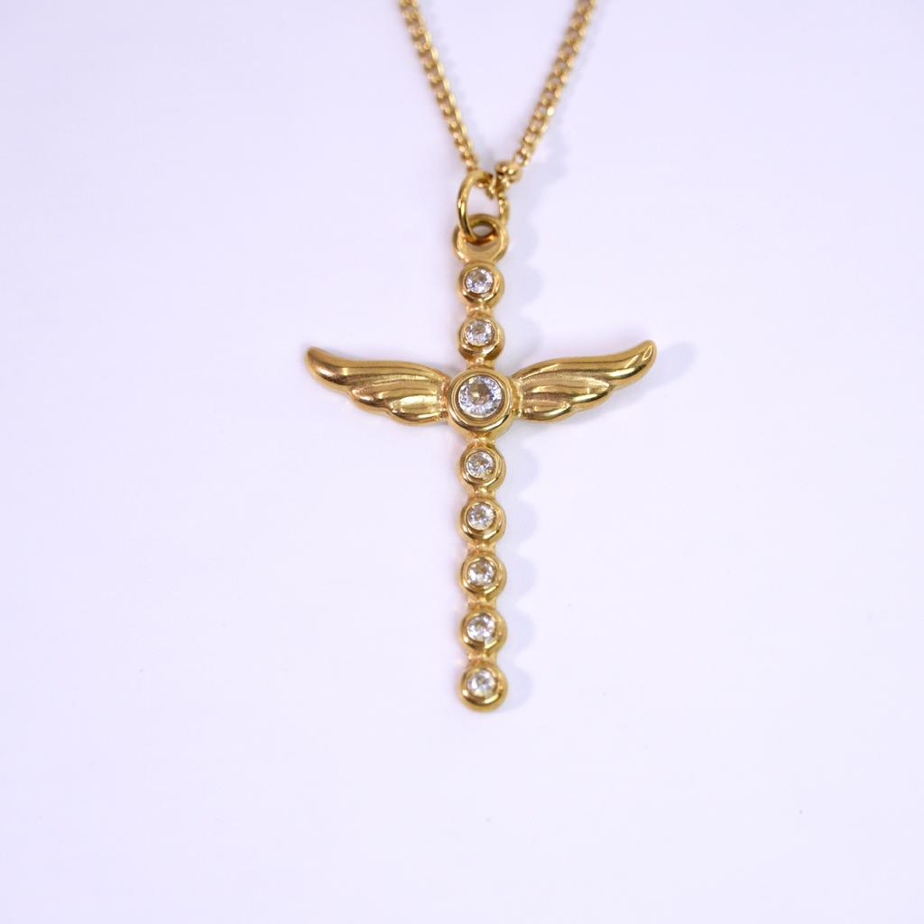 European and American High-end Cross Shape Design Necklace Set with White Diamonds Natural Pearls Hip-hop Niche Jewelry