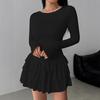 Bequemes dehnbares Bodycon-Kleid für Damen, Stufenkleid mit Rüschensaum und ausgestellten Ärmeln, Schickes Minikleid für den ganzen Tag & Veranstaltungen