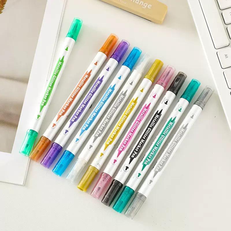 Metallic Dual Tip Marker Pens, with Brush And Fine nibs, For Album DIY, Black Cards, Scrapbooking, Craft Supplies