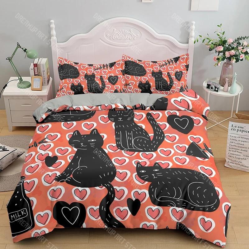 Boys Girls Animal Theme Cute Kitten Pattern 2_3pcs 3D Kids Cats Bedding Set Twin Size Green Cartoon Cats Bedding Set for Kids