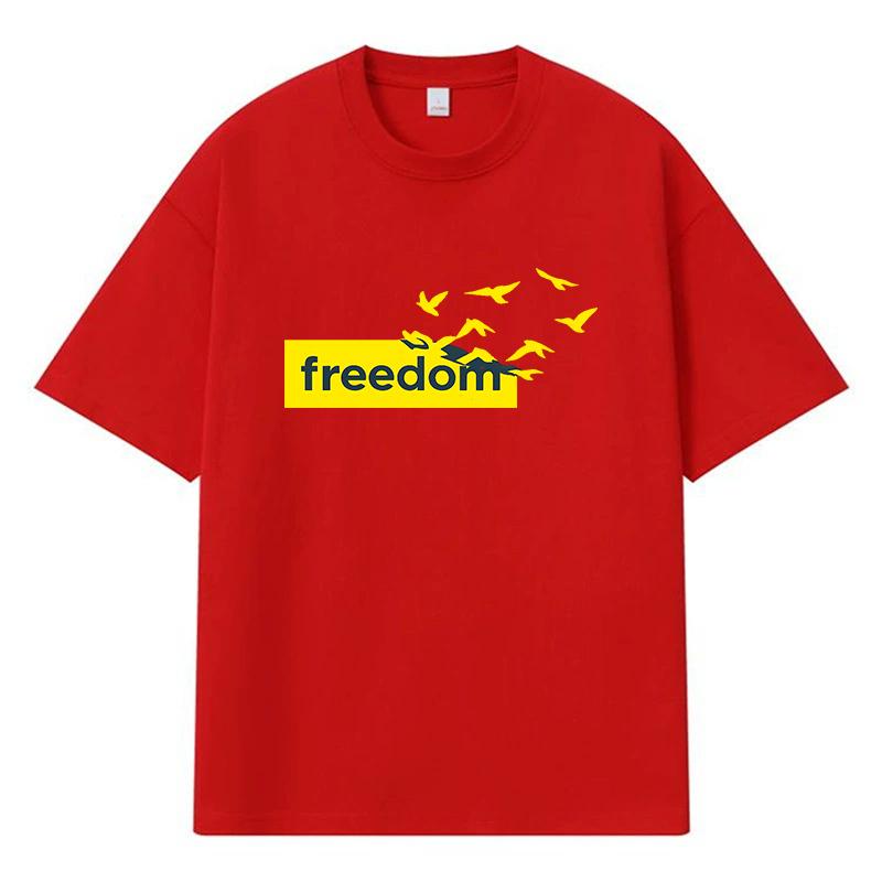2026 Freedom Birds Printed Graphic Y2k Harajuku Streetwear 100% Cotton T Shirt Casual Oversized Summer Men T-shirt