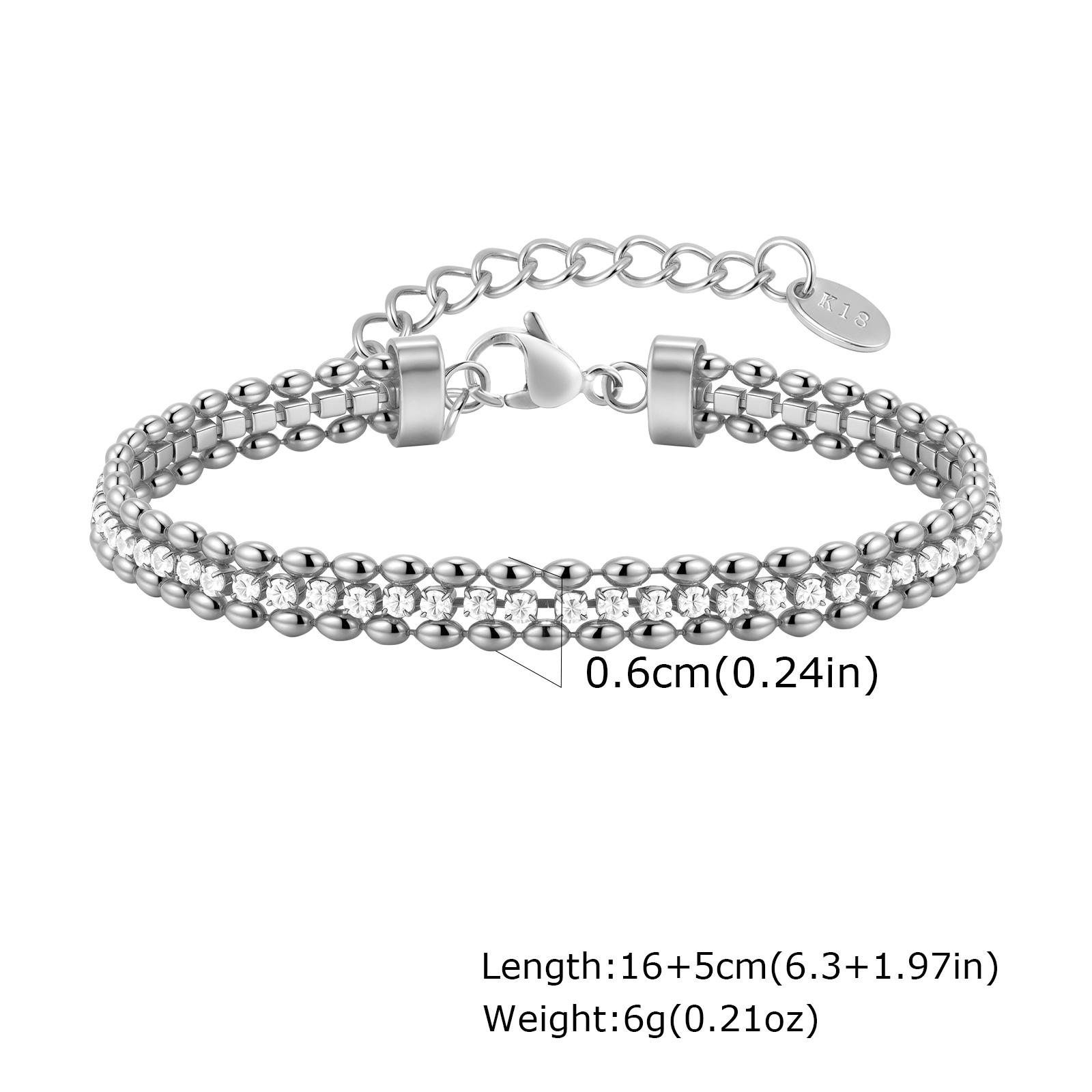 Stainless Steel Three-Layer Bracelets for Women Silver Plated Causal Adjustable Wrist Jewelry Accessory