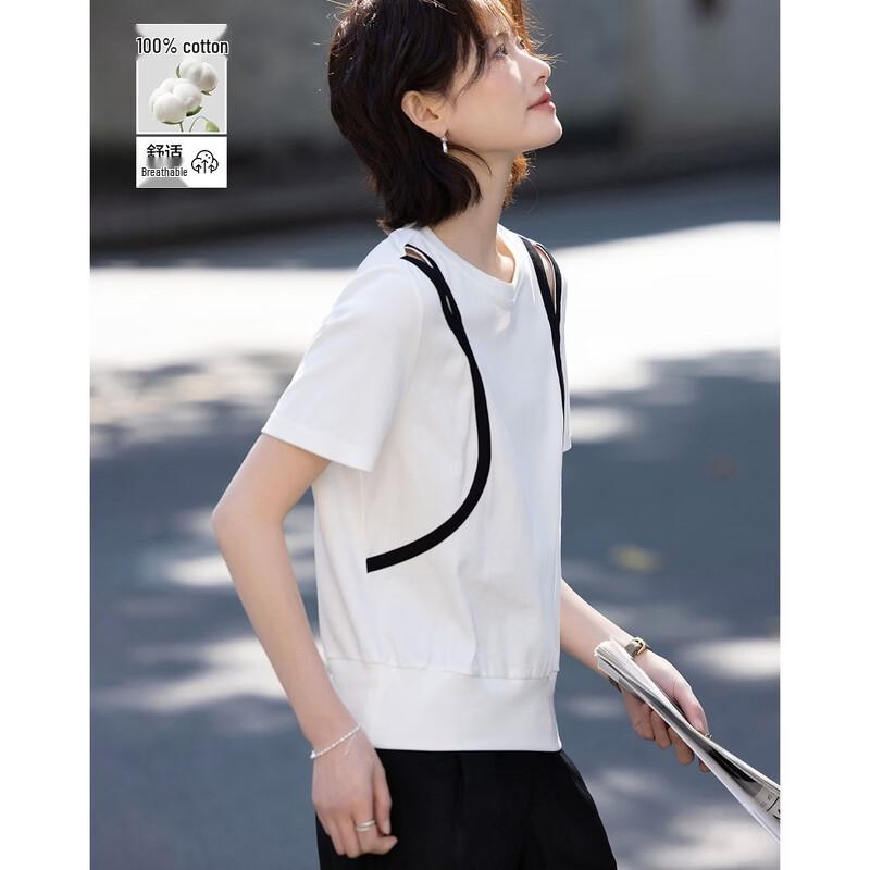 

Women s Summer Color-Block Hollow-Out Cotton T-Shirt XL