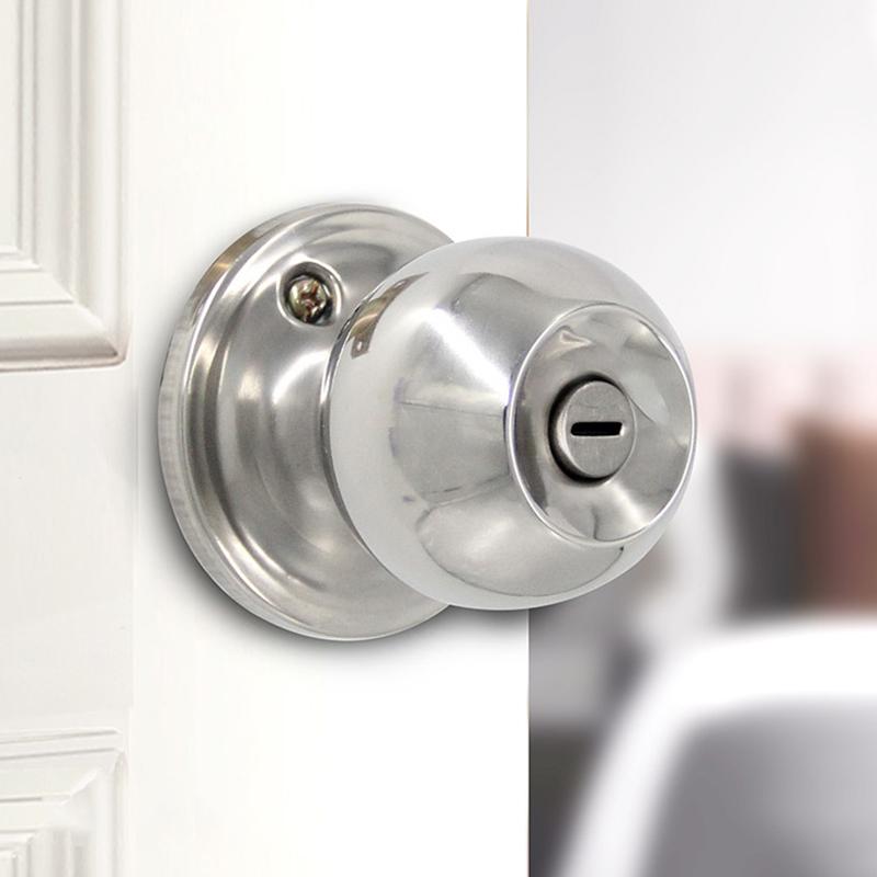 Stainless Steel Round Keyless Bathroom Door Handle With Lock And Keys Knobs Room Accessories Metal Rotation For Bedrooms Knobset
