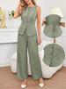 Summer Thin Breathable Women's Two-Piece Outfit - Sleeveless Top with Tie Waist French Wide Leg Pants Fashion Set