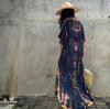 European & American Tie-dye Rayon Beach Dress: Loose, Long Seaside Vacation Robe & Bikini Cover-up with Sunscreen Shirt for Women