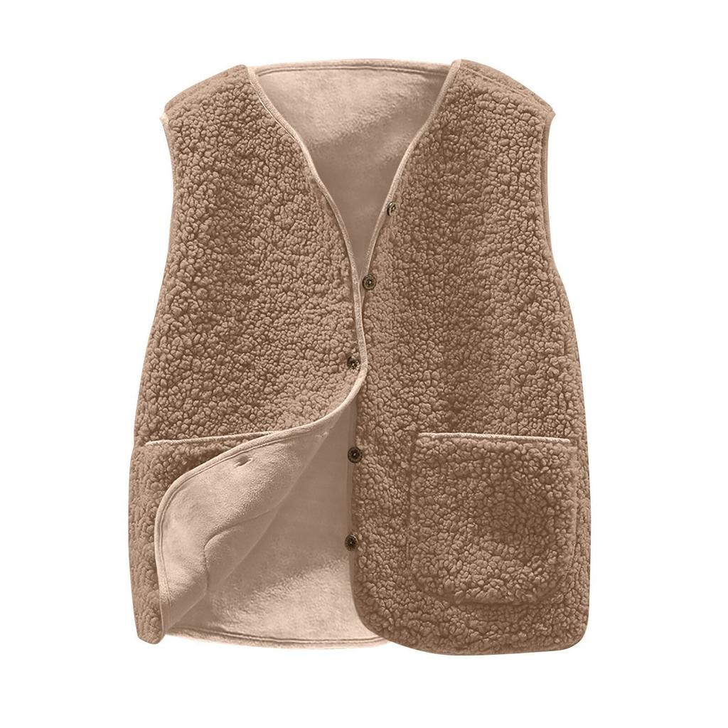 Women's Fashion Casual Loose Lamb Wool Female Short Winter Vest