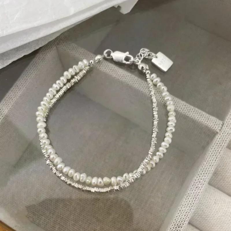 

925 Sterling Copper Bracelet Double Layer Pearl Bracelet for Women Girl Vintage Luxury Design Bead Korean Zircon Charm Bracelet