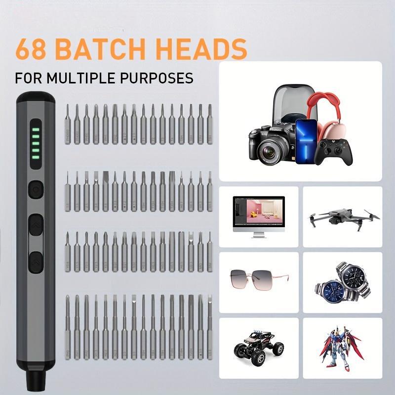 Electric Screwdriver, 68 In 1 Electric Screwdriver Kit With 64 Magnetic Bits, Precision Screwdriver Cordless Repair Tool For Phone Camera Laptop Watch