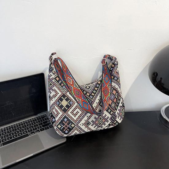 Women Ethnic Crossbody Bag Canvas Shoulder Bag with Adjustable Strap Multicolor Hobo