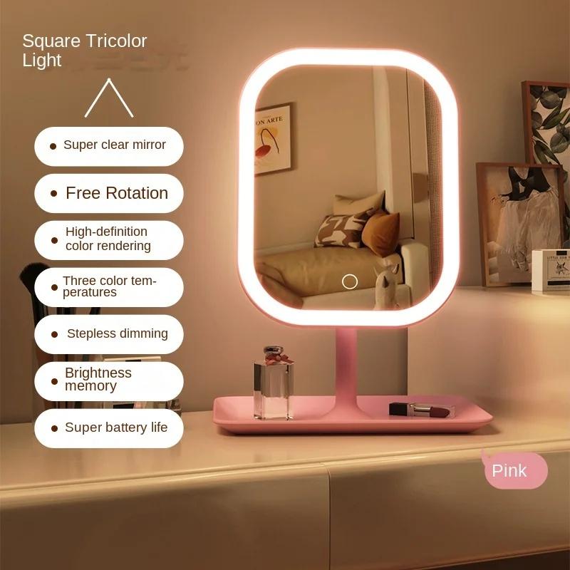 Einzigartiger Designer-Schminkspiegel Drei Farben LED-Licht Make-up-Spiegel Touch-Steuerung Schreibtischspiegel Schlafzimmer Ankleidespiegel
