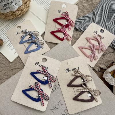 2pcs/lot Plaid Bow Triangular BB Clip Handmade Fabric Girl Hairpin Hair Clip Children's Hairpin Bangs Side Clip Hair Accessories