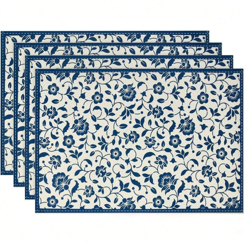 

4Pcs Flower Lemon Printed Summer Linen Placemat Fresh Holiday Dining Table Mat Decoration for Wedding Party Home Gathering 8Pcs-30X45cm(12X18in