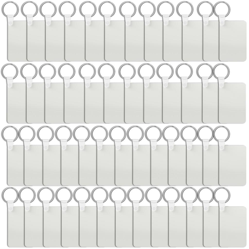 150Pcs Sublimation Keychain Blanks Bulks DIY Rectangle/Round Double Sided Heat Transfer Keychain Blanks with Rings and Clips