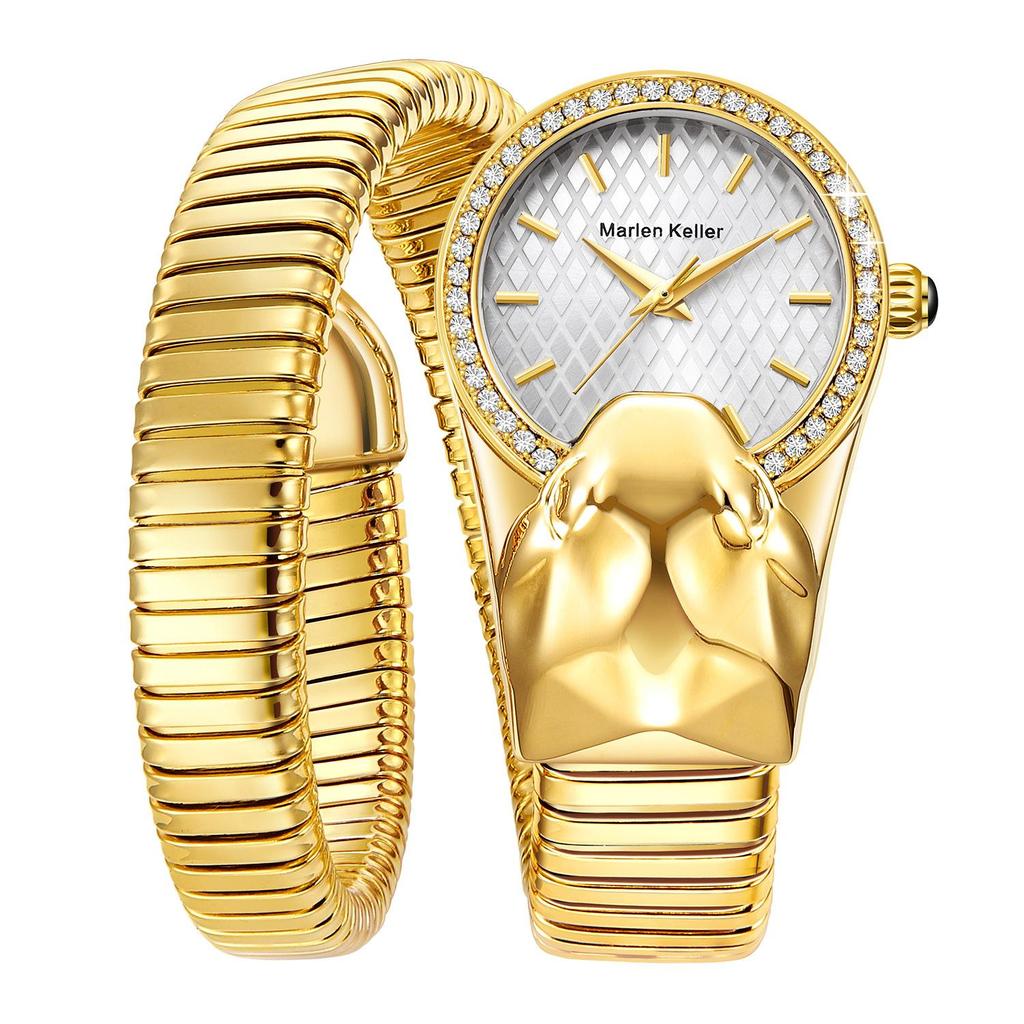 Snake Shape Diamond Watch For Women Luxury  Ladies Gold Watch Analog Quartz Unique Watch