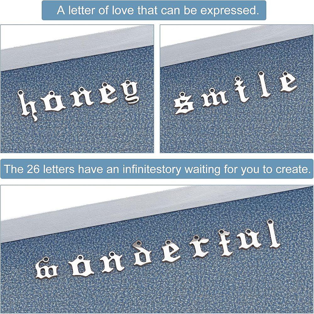 201 Stainless Steel Charms Laser Cut Alphabet Stainless Steel Color 26pcs/box