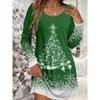 Women's Christmas Snowflake & Tree Print Casual Long Sleeve Dress