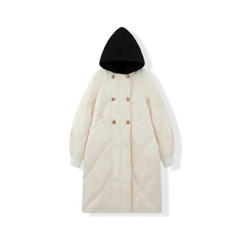 

Winter new fake two pieces warm 90 white duck down wool hat medium and long down jacket S