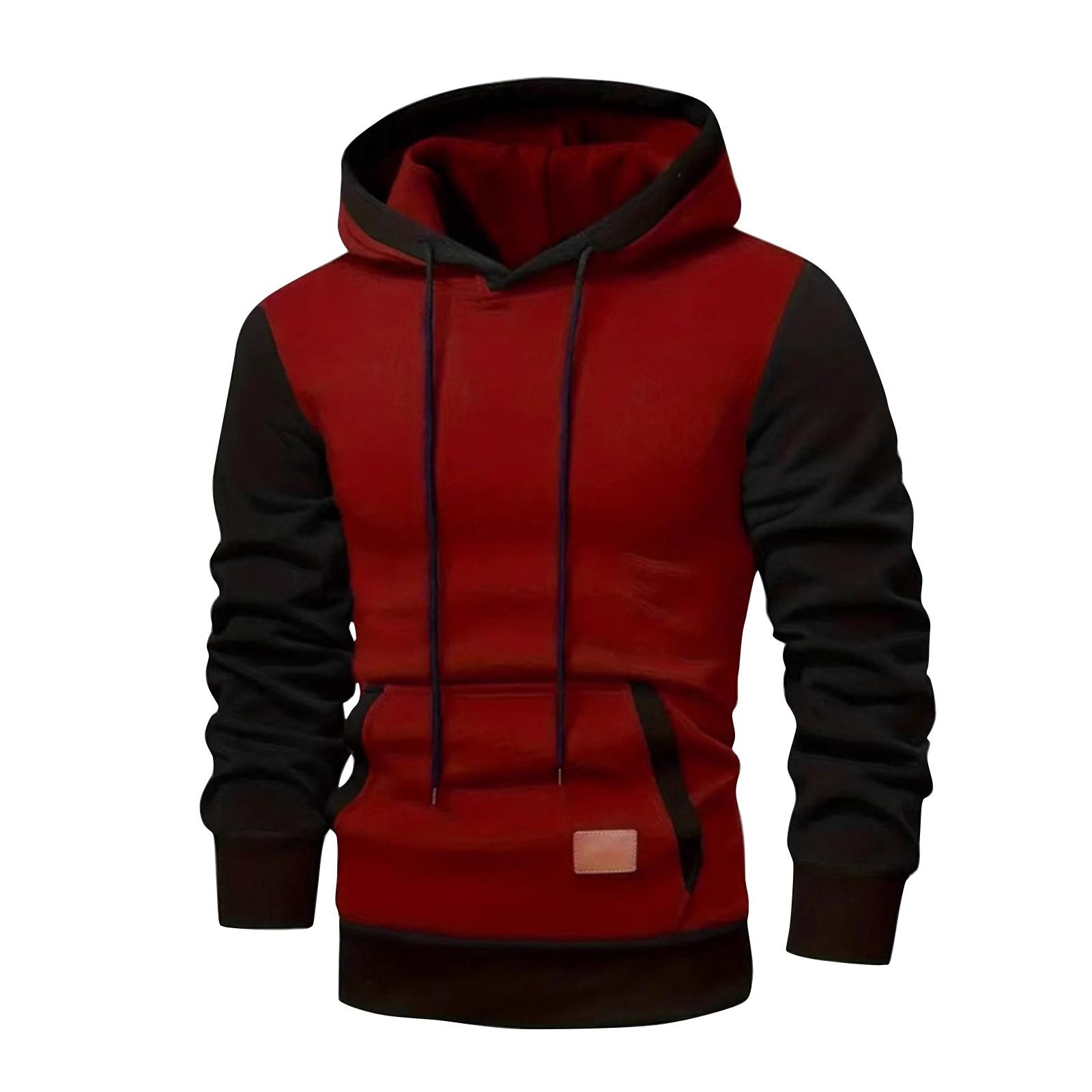 

Мужская зимняя толстовка с цветными блоками, толстовка с капюшоном, мужская спортивная повседневная толстовка большого размера XL винный