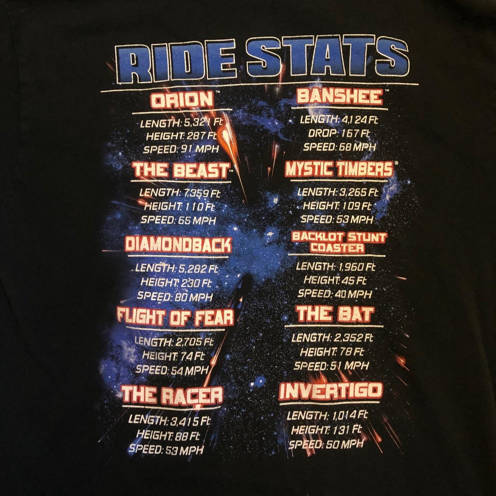 Kings Island Ride Stats Shirt Mens M Black Roller Coaster Souvenir Tee Unisex T-Shirt S