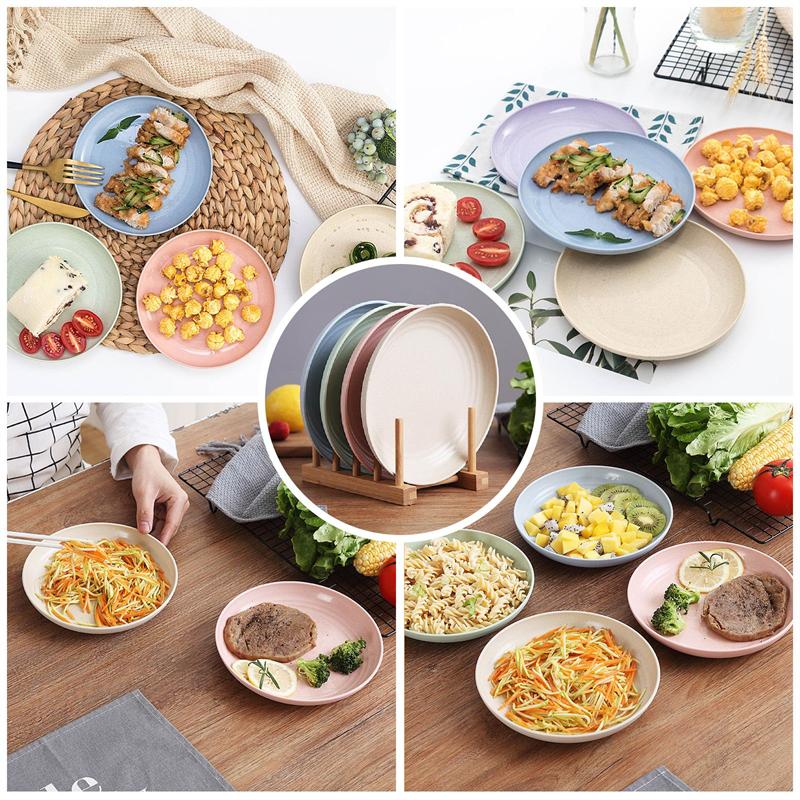 Dishes Wheat Straw Dinner Plates Set Eco Friendly Full Tableware Of Plates Set Kitchen Accessories Plates Dinnerware 4Pcs Dinner