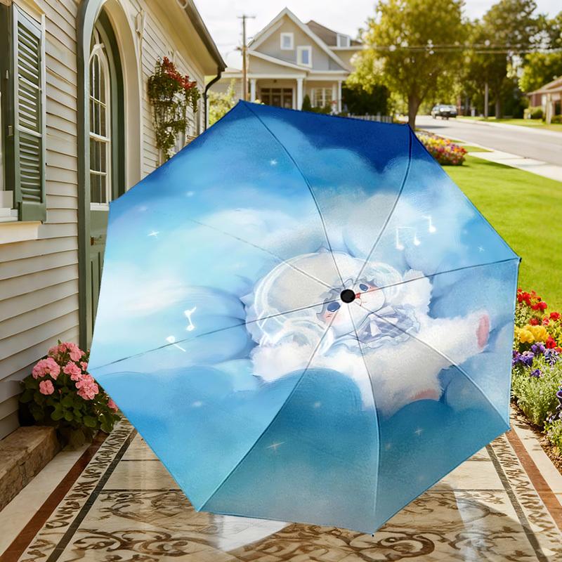 Cloudy Dreams: Cute Bunny Cloud Print Umbrella - Auto Open/Closed, Outdoor Protection, Lightweight & Durable Travel Accessory