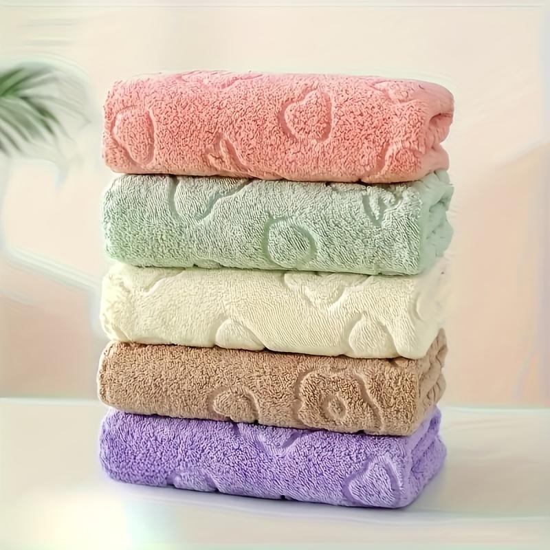 4Pcs Random Color Embossed Towels Soft Absorbent Quick-Drying Cute Cartoon Face Towels Soft Absorbent Hand Towels Adult Face Towels