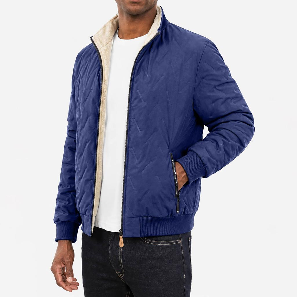 Men's Lined Padded Jacket with Stand Collar Loose Fit Winter Coat