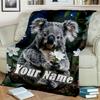 1PC Custom Name Koala Floral Paradise Flannel Blanket Versatile,all-season Throw Suitable for the Living Room,bedroom,camping,travel,and Gift