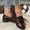 Women Chunky Loafers Fashion Bowknot Patent Leather Mid Heels Shoes 2024 Autumn Female New Brand Designer Pumps Mujer Zapatillas