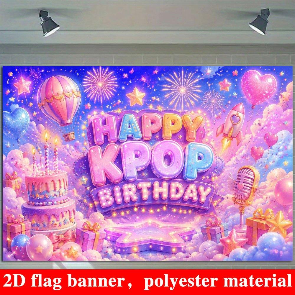 2D Flat Banner, Birthday Backdrop, Cake, Hot Air Balloon, Rocket, Heart Elements, Polyester