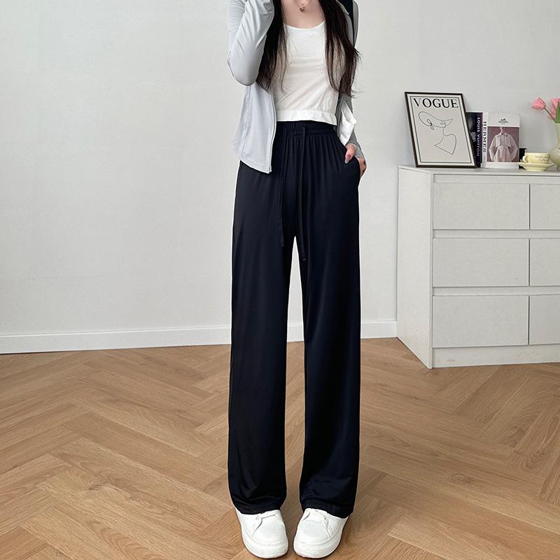 

Pink ice silk sunscreen wide-leg pants women s summer thin new high waist drape anti-mosquito cool mask pants XXL