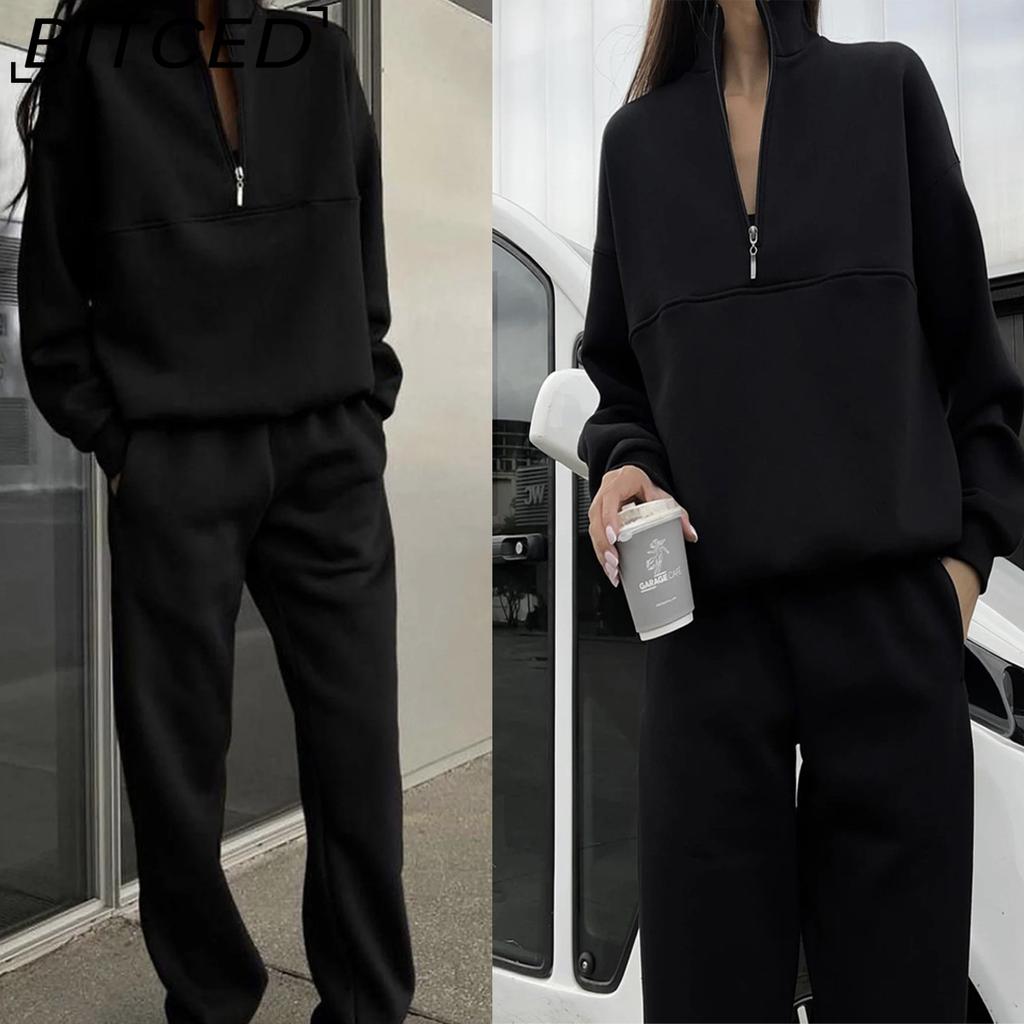 BITCED Women's Versatile Casual Fashion Thickened Long-Sleeved Hoodie and Trousers Two-Piece Set