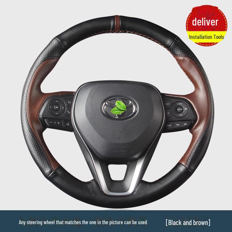 

Чехол на руль из коровьей кожи, сшитый вручную для RAV4, Camry, Corolla, Wildlander Same as pictured steering wheel