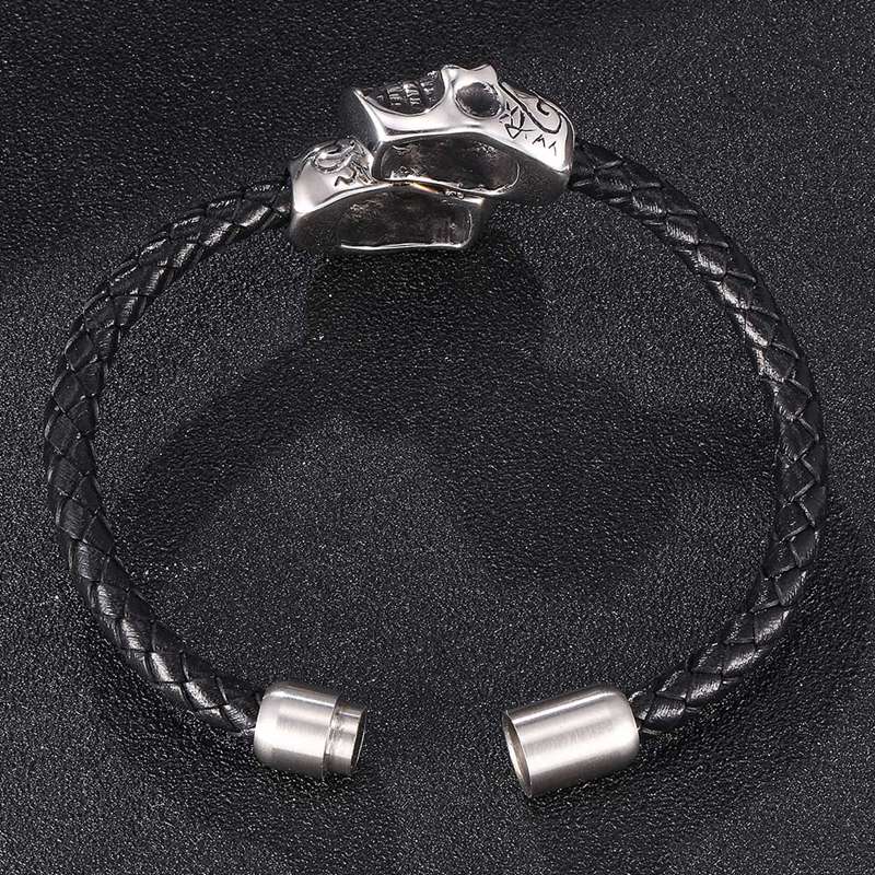 Punk Skeleton Men Leather Bracelets Bangles Black Braid Rop Man Jewelry Wristband