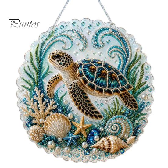 Beach Style Home Decor Coastal Faux Pearl Painting Kit, Ocean Theme Art DIY Sparkling Gemstone Crafting Sea Animal Ornament Craft Kit for Adults