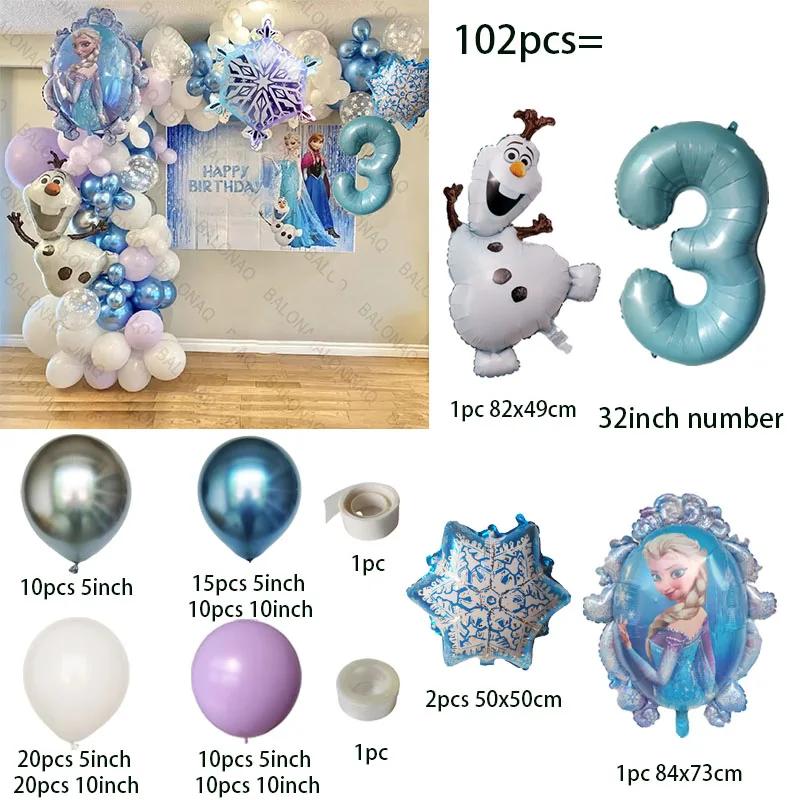 

102Pcs Birthday Balloon Set Elsa Anna Snow Princess Decoration Cartoon Girl Taking Pos Round Sensory Durable Bouncy Elastic Compression as picture