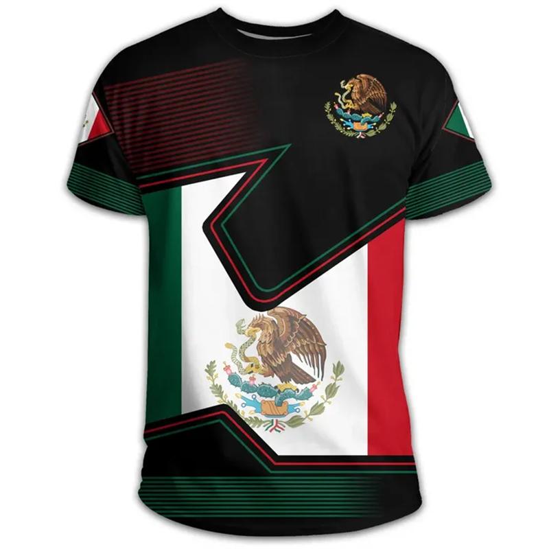 Mexico National Flag T Shirts For Men Fashion Mexican Eagle Pattern Short Sleeve Oversized T-shirt Fitness Running GYM Tees Tops