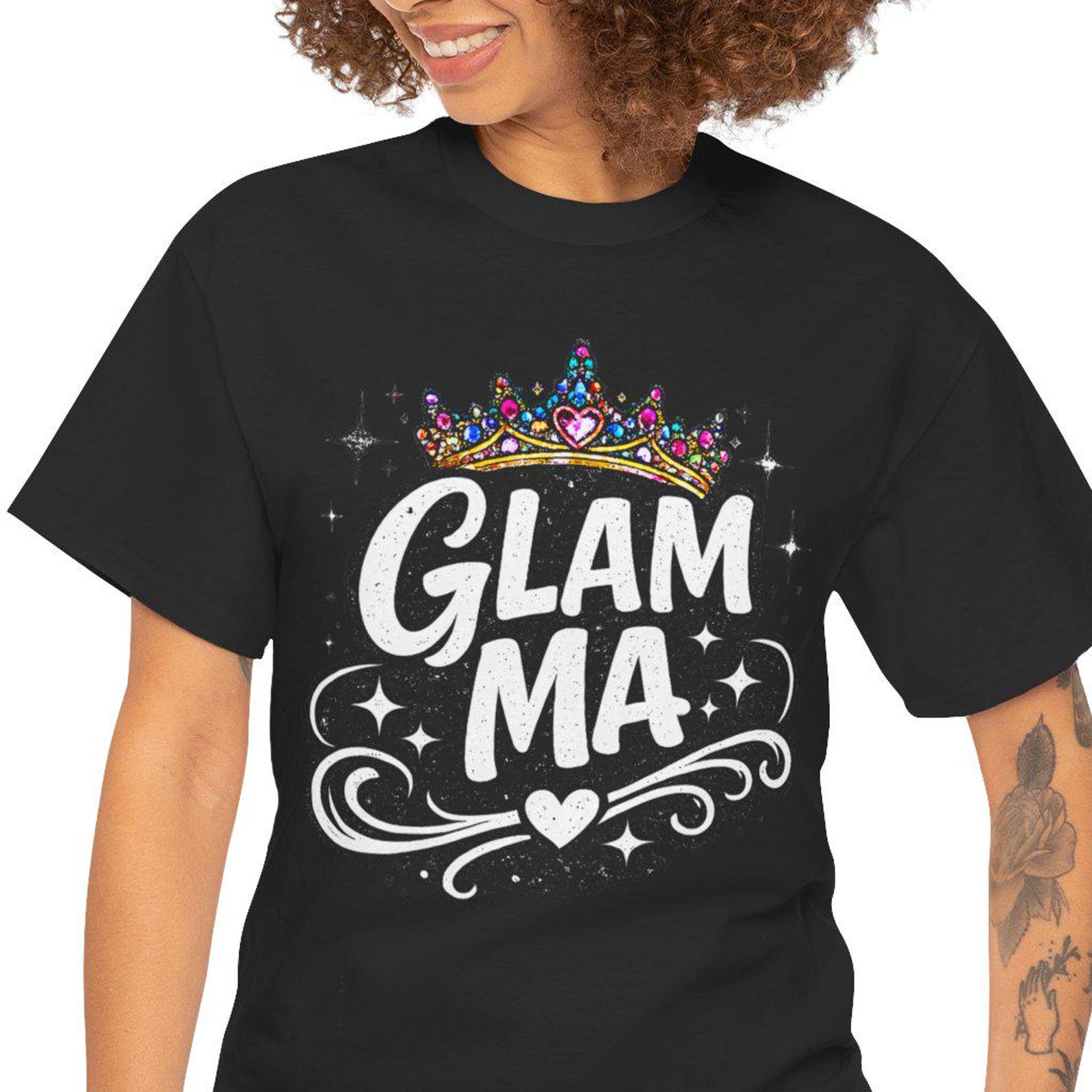 Glam Ma T-Shirt | Glitter Crown Grandma Tee, Glamorous Nana Design 2XL