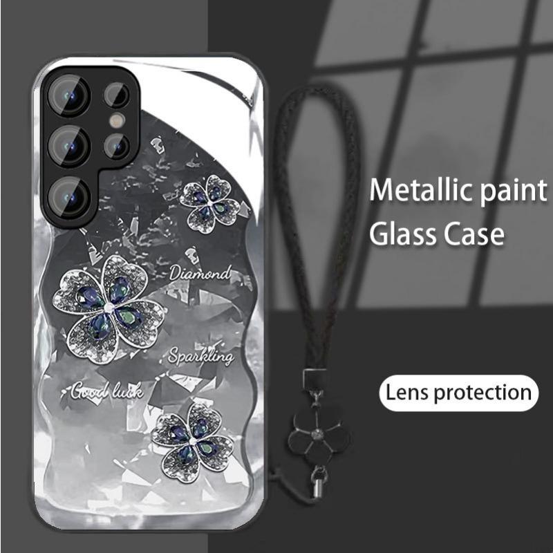 Diamond Four Leaf Clover Suitable for Samsung S23PLUS Mobile Phone Case S24 Girl S22 Skin Friendly A52 Sense A53 Full Package