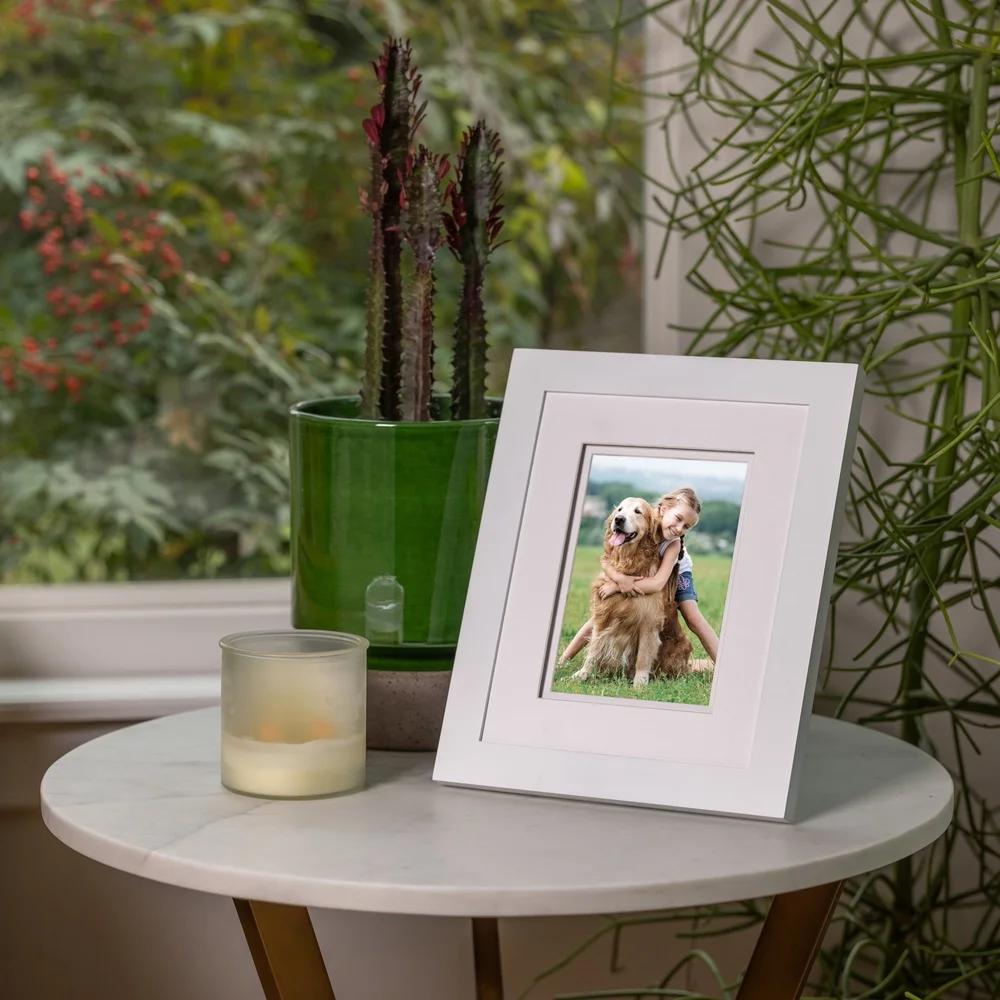 8x10 White Frame Double Mat Wall Tabletop Display Airfloat 5x7 Photos Durable Wood Versatile Mounting Options Easy Open Tabs