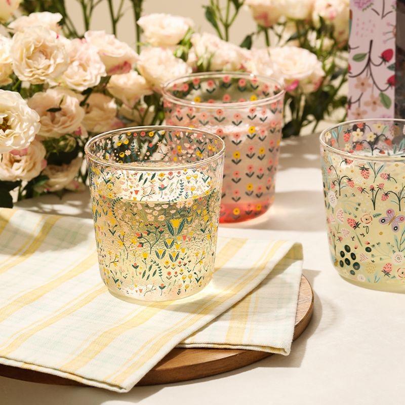 Heat Resistant Borosilicate Glass Flower Cup, Floral Glass Cup, Milk, Juice & Breakfast Drinking Glass