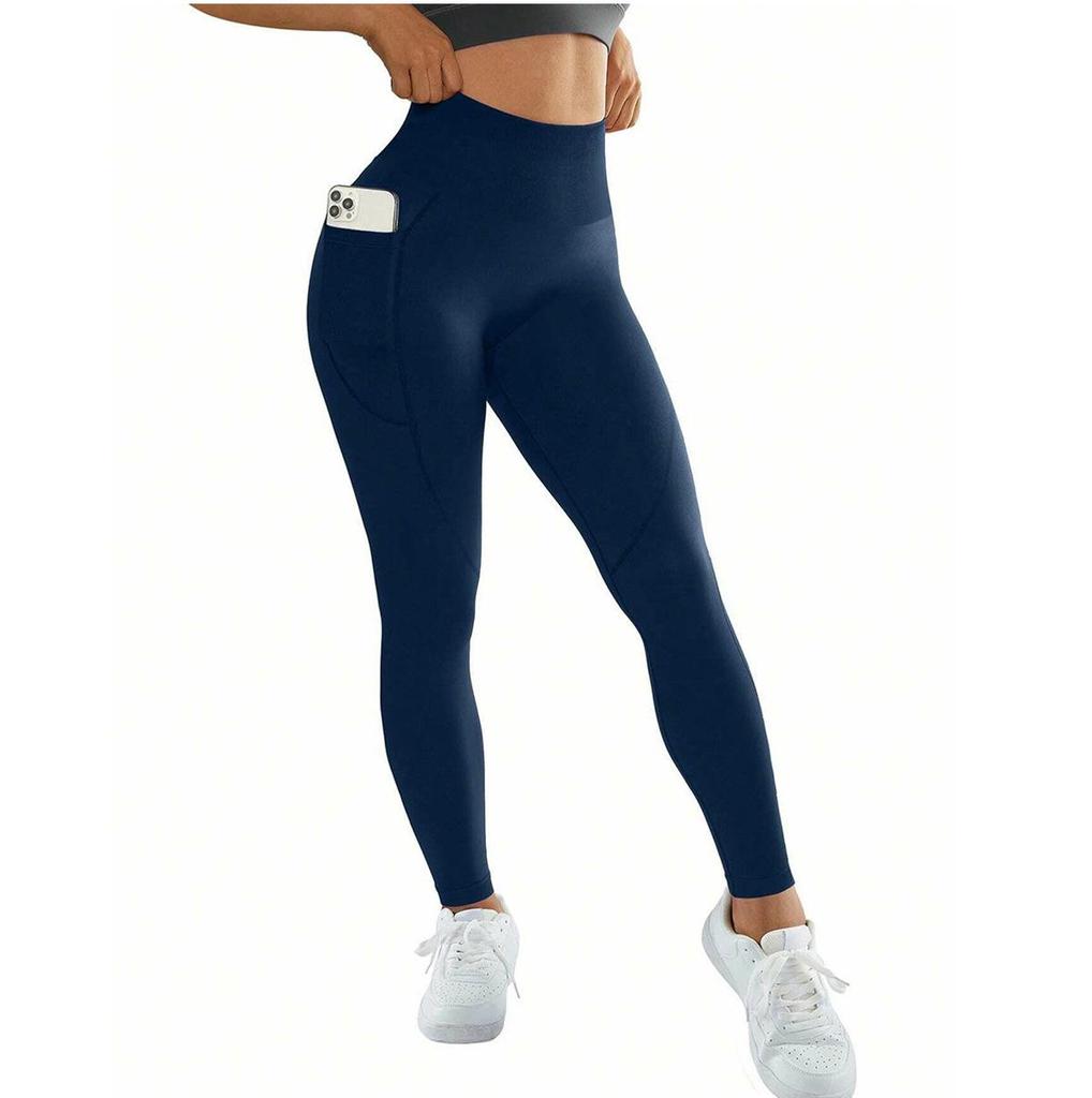 Plus Size High Waist Yoga Pants with Side Pockets - Women's Sports Leggings