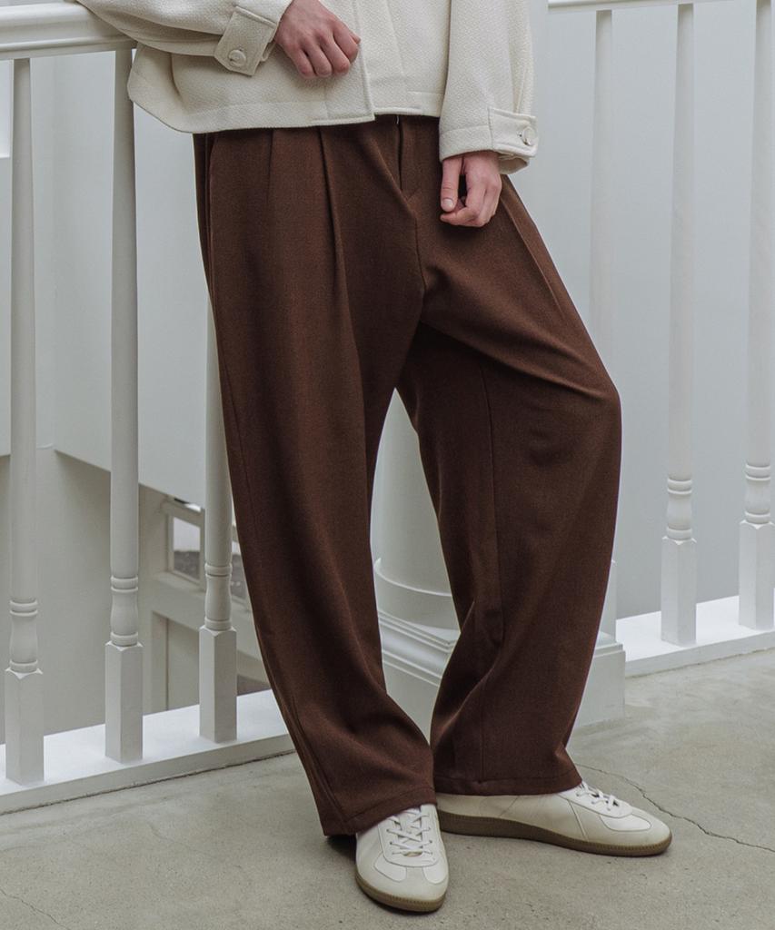 Dekkoloso Back Half Banding Double Pleated Wide Pants [Brown]