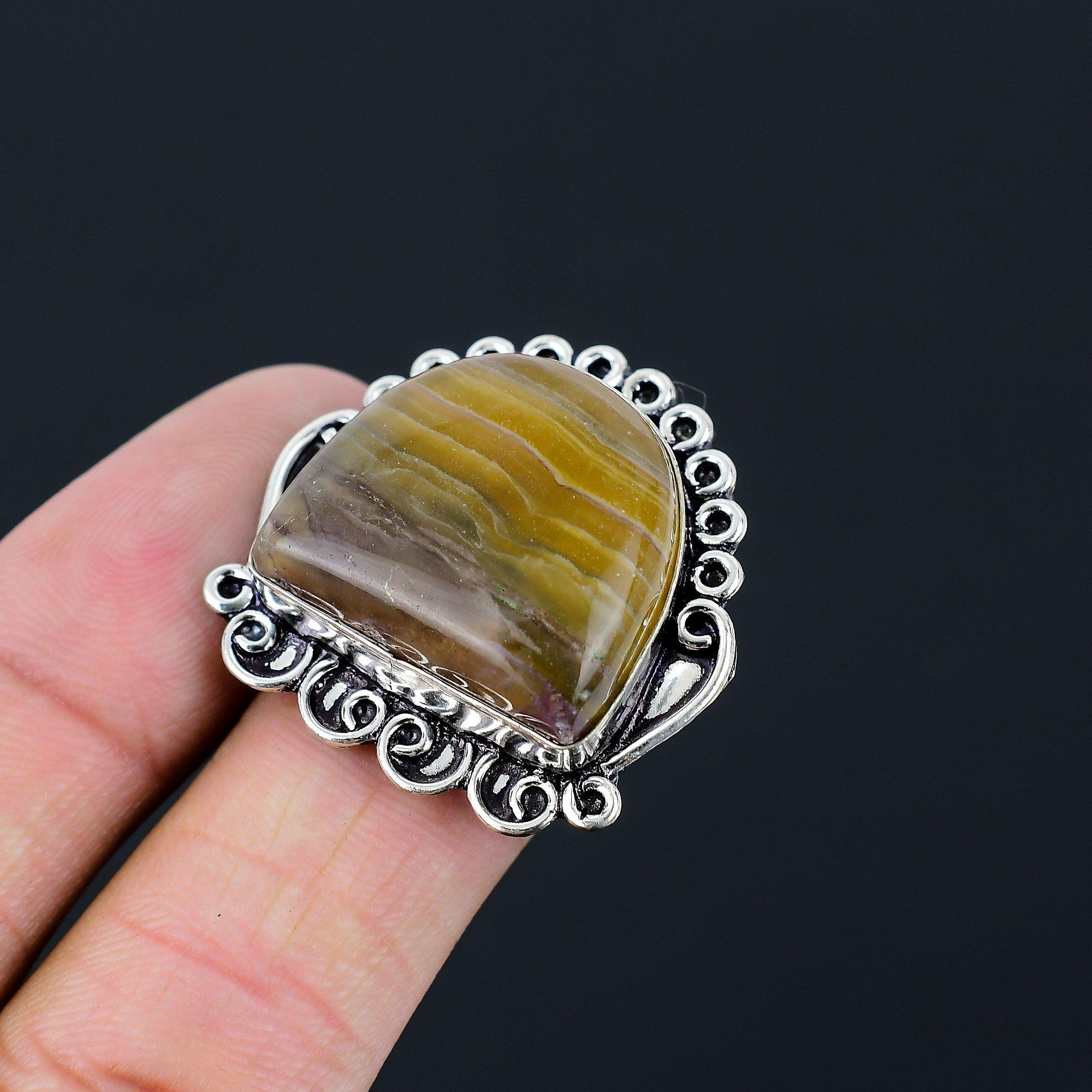 Daughters Day Deal Multi Fluorite Stone Sterling Silver Promise New Ring US 7.5 7.5