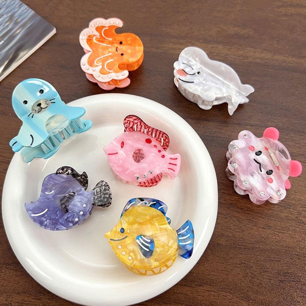 Acetic Acid Ocean Animal Hair Clip Korean Style Grab Clip Creative Small Shark Clip  Female