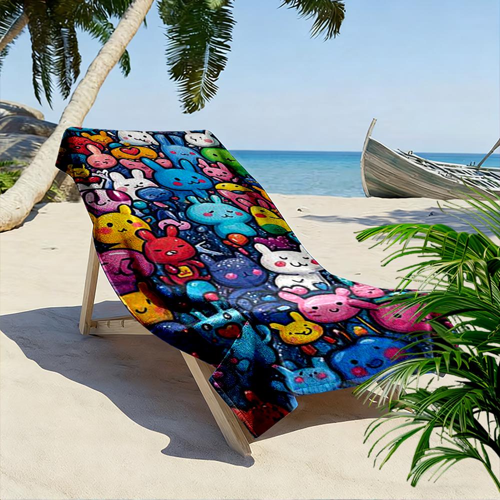 Colorful Cartoon Bunny Characters Beach Towel quick-drying for travel outdoor sports jogging beach and swimming